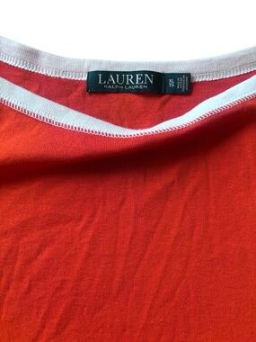 Lauren Ralph Lauren Orange Boat Neck Top XL 3/4 Sleeve Button Shoulder Casual